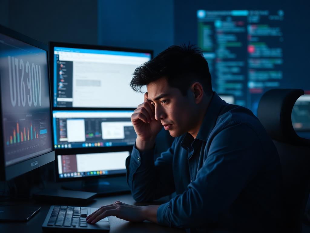 Business owner reviewing systems